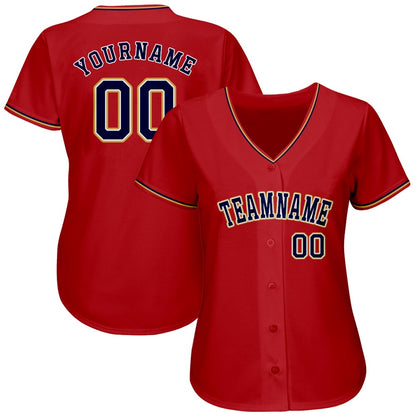 Cool Baseball Jersey, Custom Red Navy Old Gold Authentic Baseball Jersey, Best Baseball Jerseys