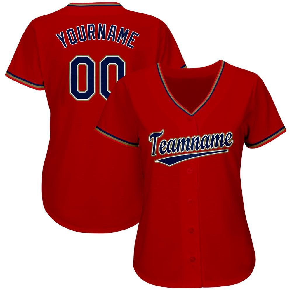 Cool Baseball Jersey, Custom Red Navy Old Gold Baseball Jersey, Best Baseball Jerseys