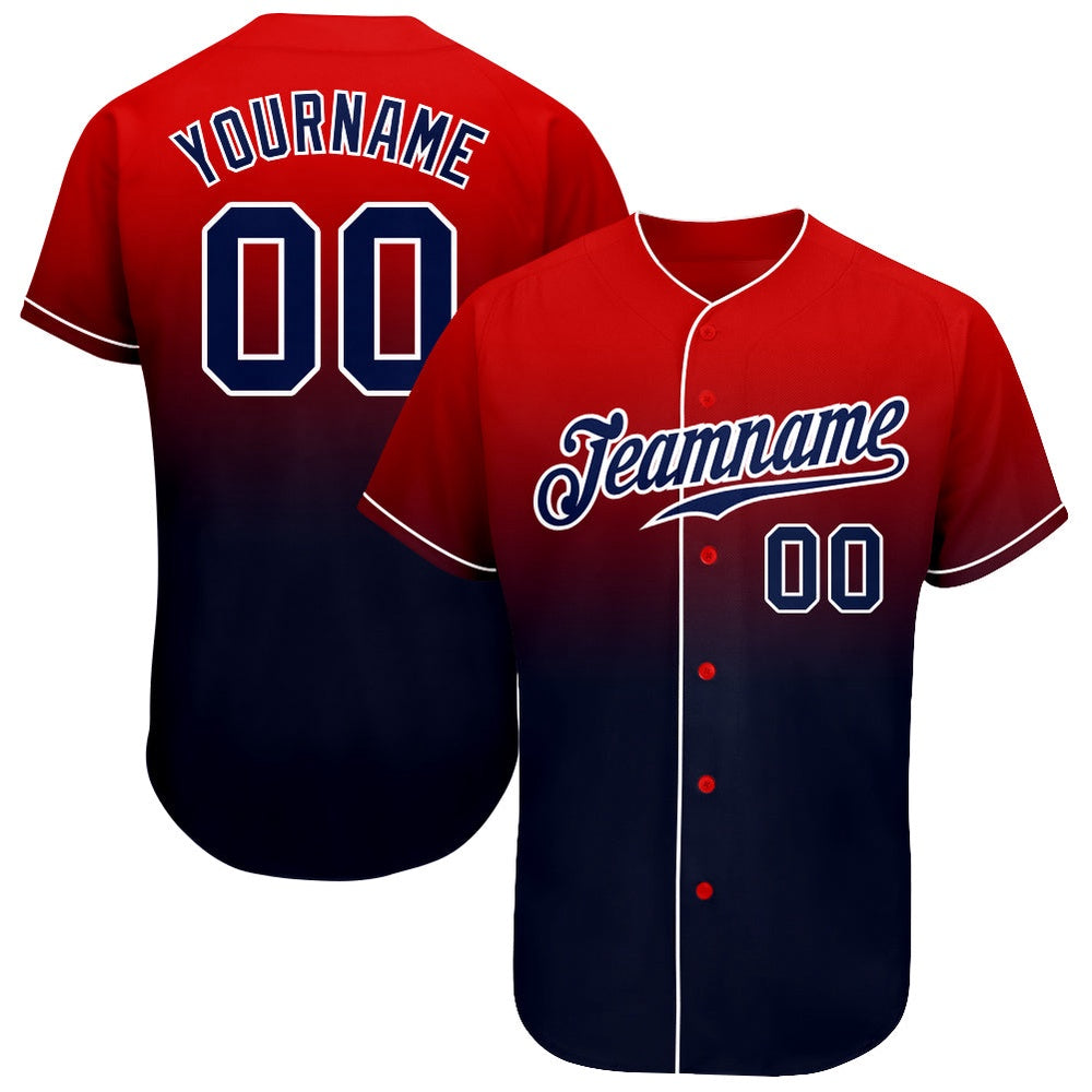 Cool Baseball Jersey, Custom Red Navy White Authentic Fade Fashion Baseball Jersey, Best Baseball Jerseys
