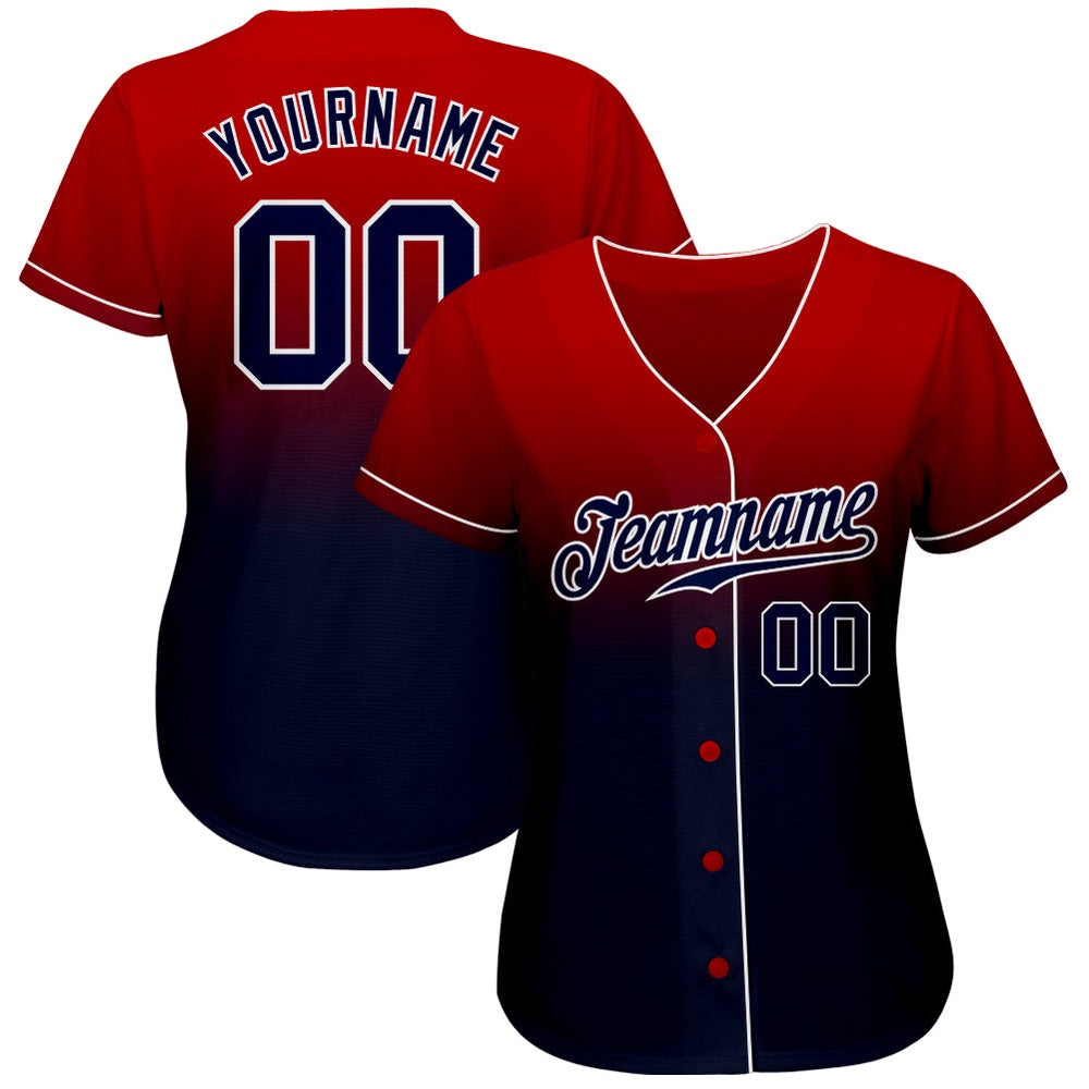 Cool Baseball Jersey, Custom Red Navy White Authentic Fade Fashion Baseball Jersey, Best Baseball Jerseys