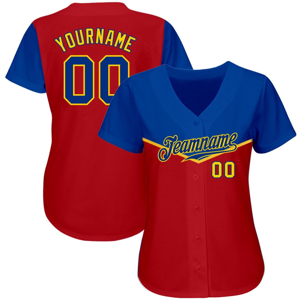 Cool Baseball Jersey, Custom Red Royal Gold 3D Pattern Design Multicolor Authentic Baseball Jersey, Best Baseball Jerseys