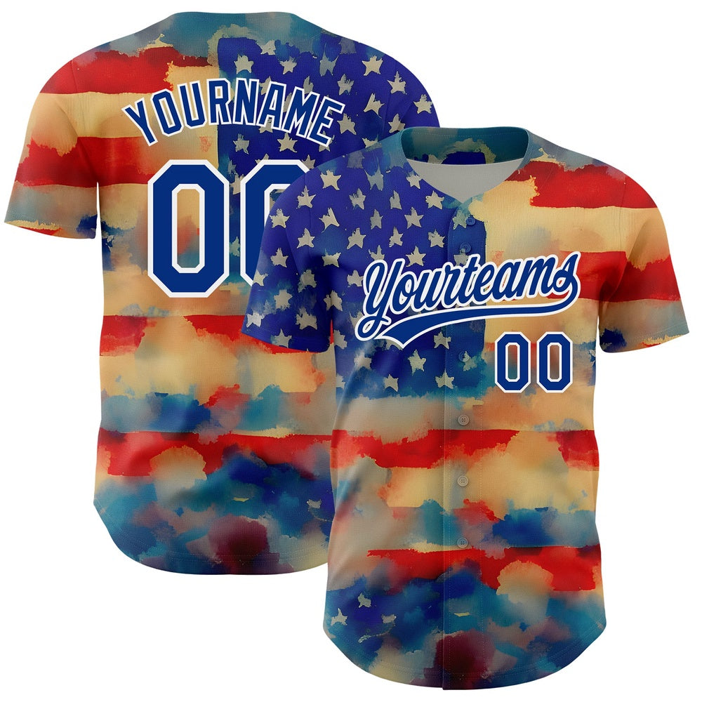 Cool Baseball Jersey, Custom Red Royal White 3D American Flag Patriotic Authentic Baseball Jersey, Best Baseball Jerseys