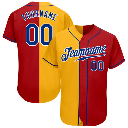 Cool Baseball Jersey, Custom Red Royal Yellow Authentic Split Fashion Baseball Jersey, Best Baseball Jerseys