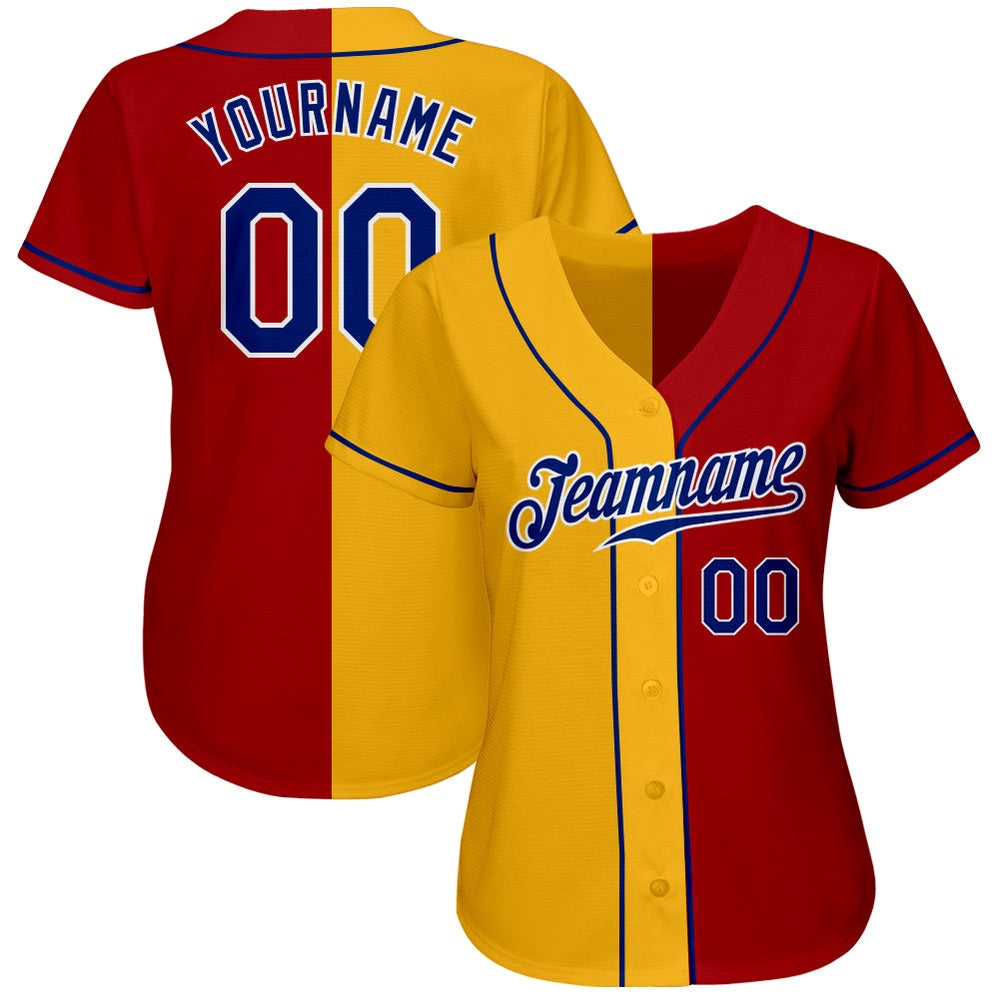 Cool Baseball Jersey, Custom Red Royal Yellow Authentic Split Fashion Baseball Jersey, Best Baseball Jerseys