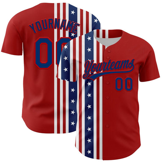 Cool Baseball Jersey, Custom Red US Navy Blue 3D American Flag And Star Authentic Baseball Jersey, Best Baseball Jerseys