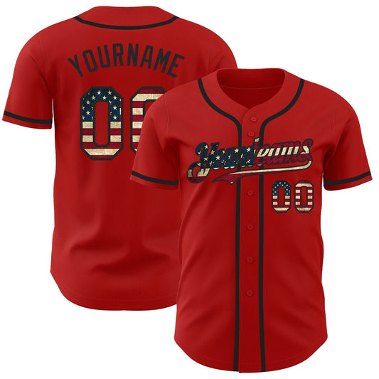 Cool Baseball Jersey, Custom Red Vintage USA Flag Black Authentic Baseball Jersey, Best Baseball Jerseys