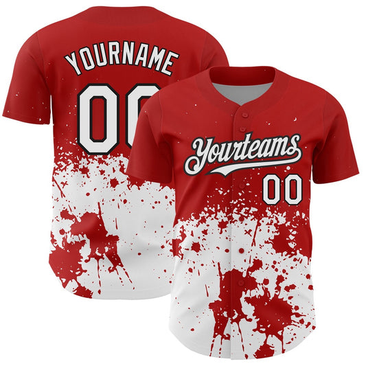 Cool Baseball Jersey, Custom Red White Black 3D Pattern Design Abstract Splash Grunge Art Authentic Baseball Jersey