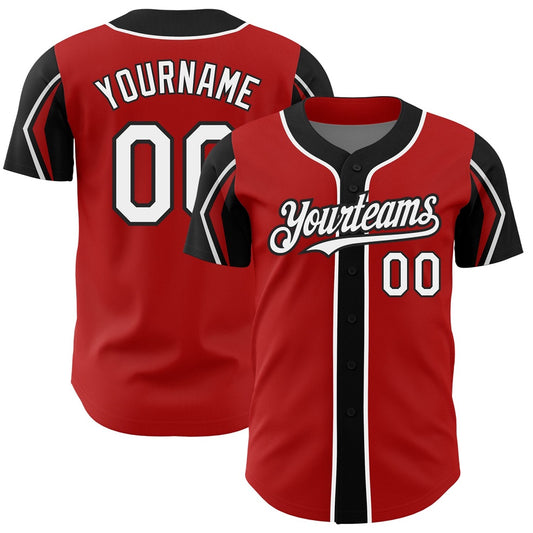Cool Baseball Jersey, Custom Red White Black 3 Colors Arm Shapes Authentic Baseball Jersey, Best Baseball Jerseys