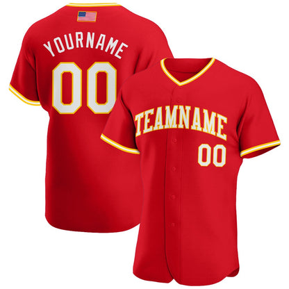 Cool Baseball Jersey, Custom Red White Gold Authentic American Flag Fashion Baseball Jersey, Best Baseball Jerseys