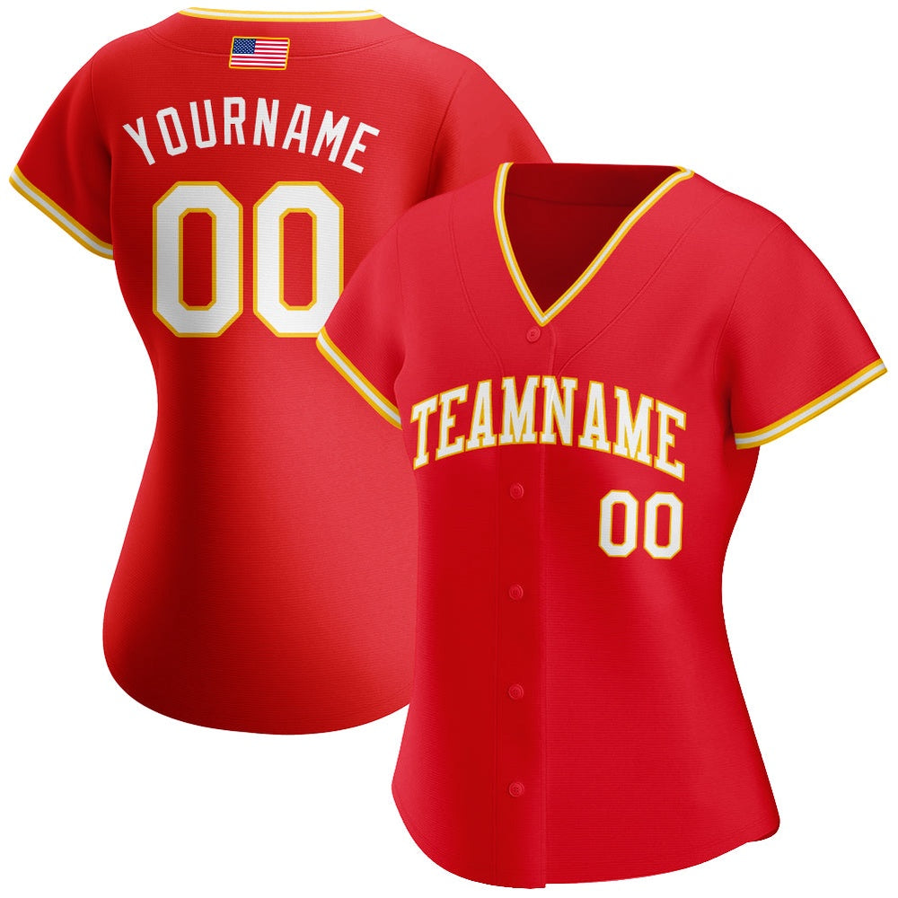 Cool Baseball Jersey, Custom Red White Gold Authentic American Flag Fashion Baseball Jersey, Best Baseball Jerseys