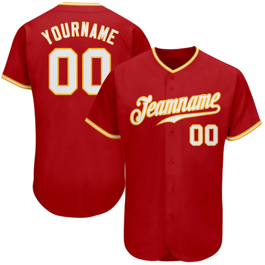 Cool Baseball Jersey, Custom Red White Gold Authentic Baseball Jersey, Best Baseball Jerseys