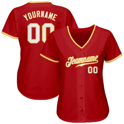 Cool Baseball Jersey, Custom Red White Gold Authentic Baseball Jersey, Best Baseball Jerseys