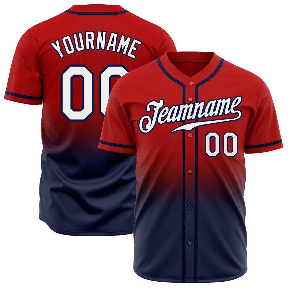 Cool Baseball Jersey, Custom Red White Navy Authentic Fade Fashion Baseball Jersey, Best Baseball Jerseys