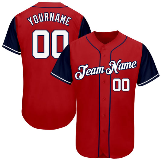 Cool Baseball Jersey, Custom Red White Navy Authentic Two Tone Baseball Jersey, Best Baseball Jerseys