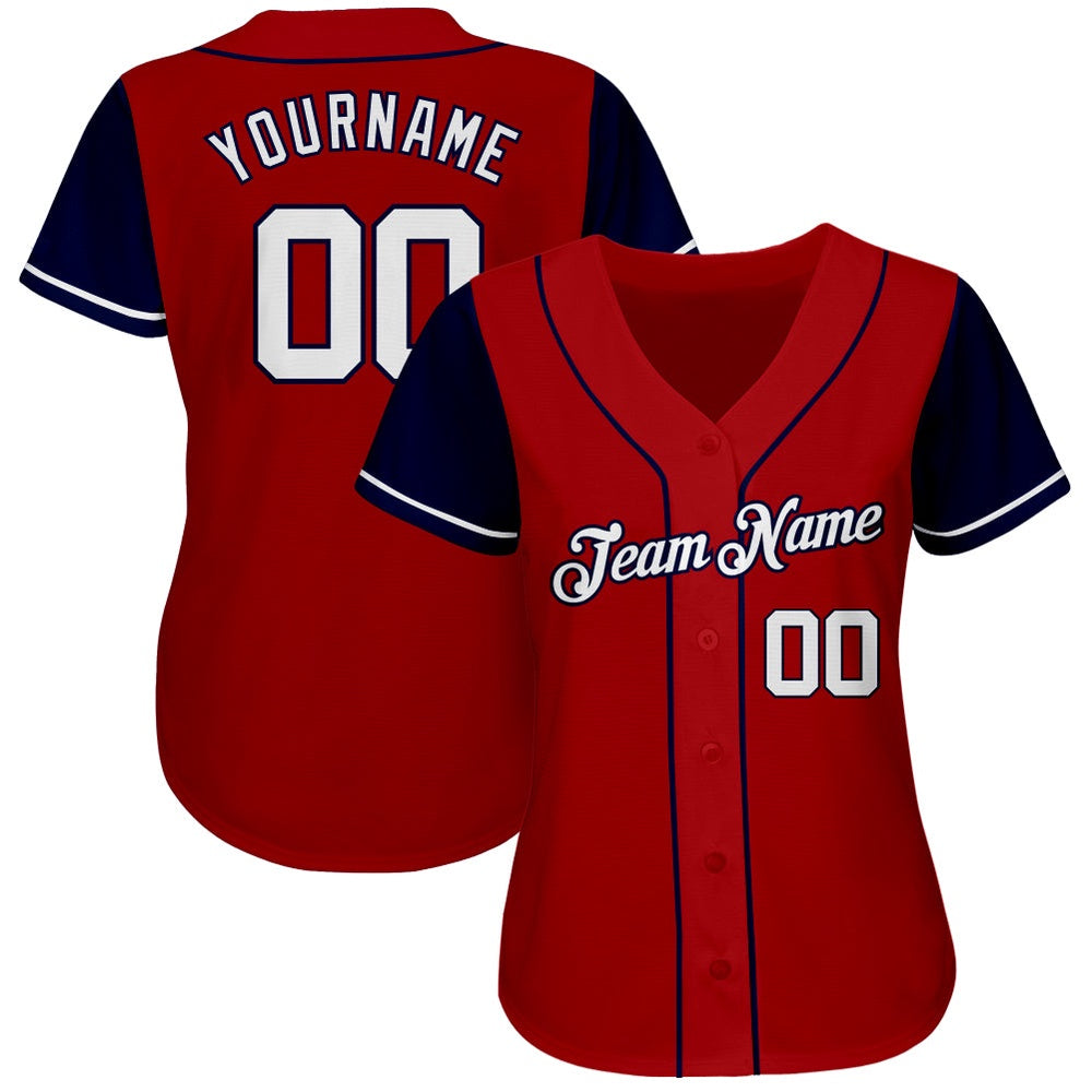 Cool Baseball Jersey, Custom Red White Navy Authentic Two Tone Baseball Jersey, Best Baseball Jerseys