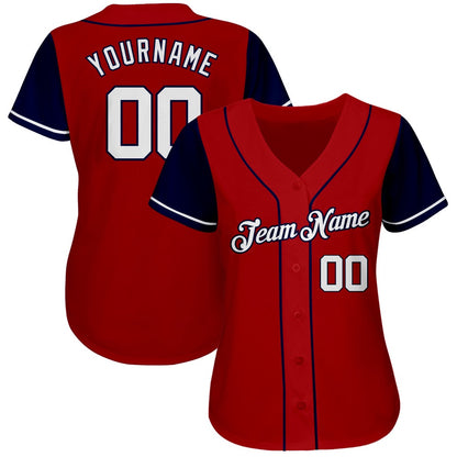 Cool Baseball Jersey, Custom Red White Navy Authentic Two Tone Baseball Jersey, Best Baseball Jerseys