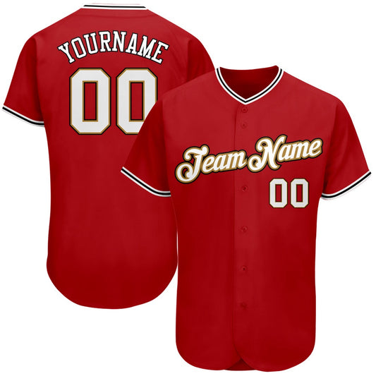 Cool Baseball Jersey, Custom Red White Old Gold Authentic Baseball Jersey, Best Baseball Jerseys
