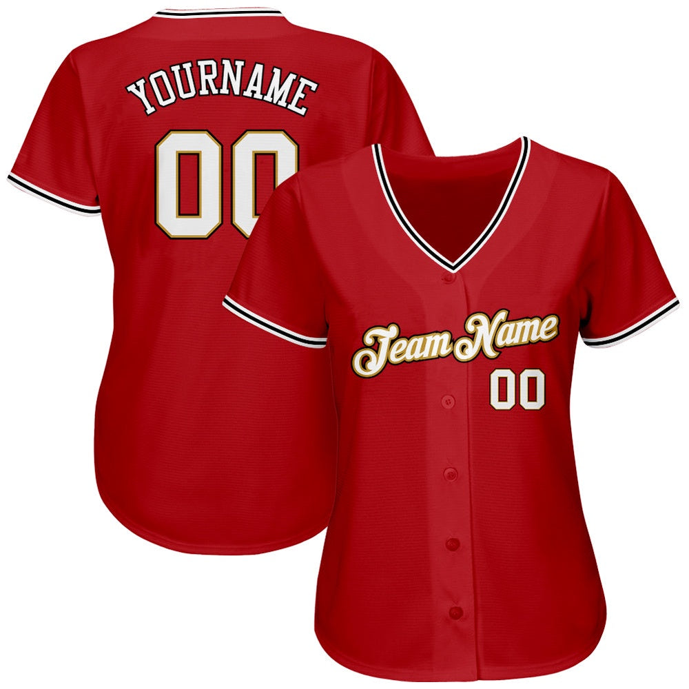 Cool Baseball Jersey, Custom Red White Old Gold Authentic Baseball Jersey, Best Baseball Jerseys