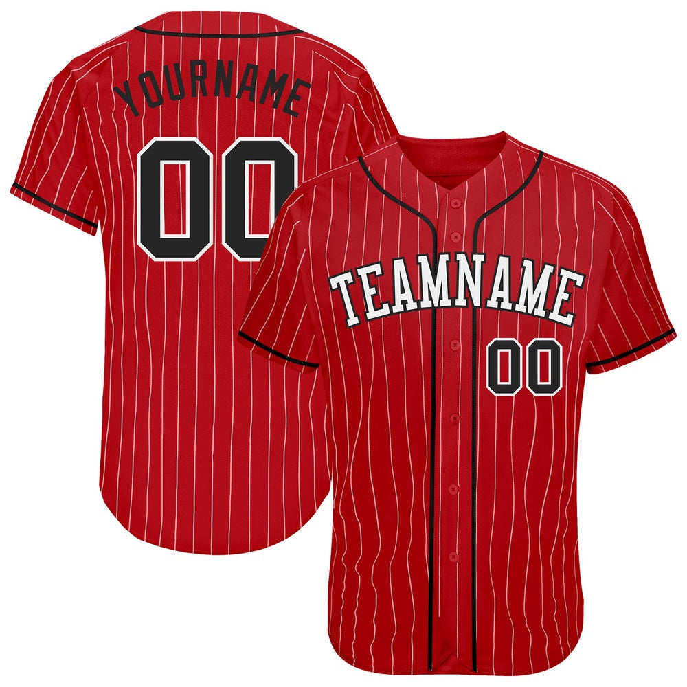Cool Baseball Jersey, Custom Red White Pinstripe Black White Authentic Baseball Jersey, Best Baseball Jerseys