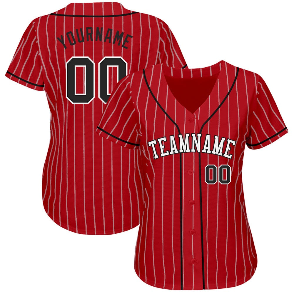 Cool Baseball Jersey, Custom Red White Pinstripe Black White Authentic Baseball Jersey, Best Baseball Jerseys