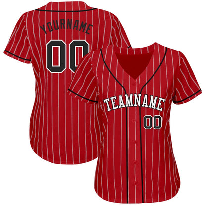 Cool Baseball Jersey, Custom Red White Pinstripe Black White Authentic Baseball Jersey, Best Baseball Jerseys