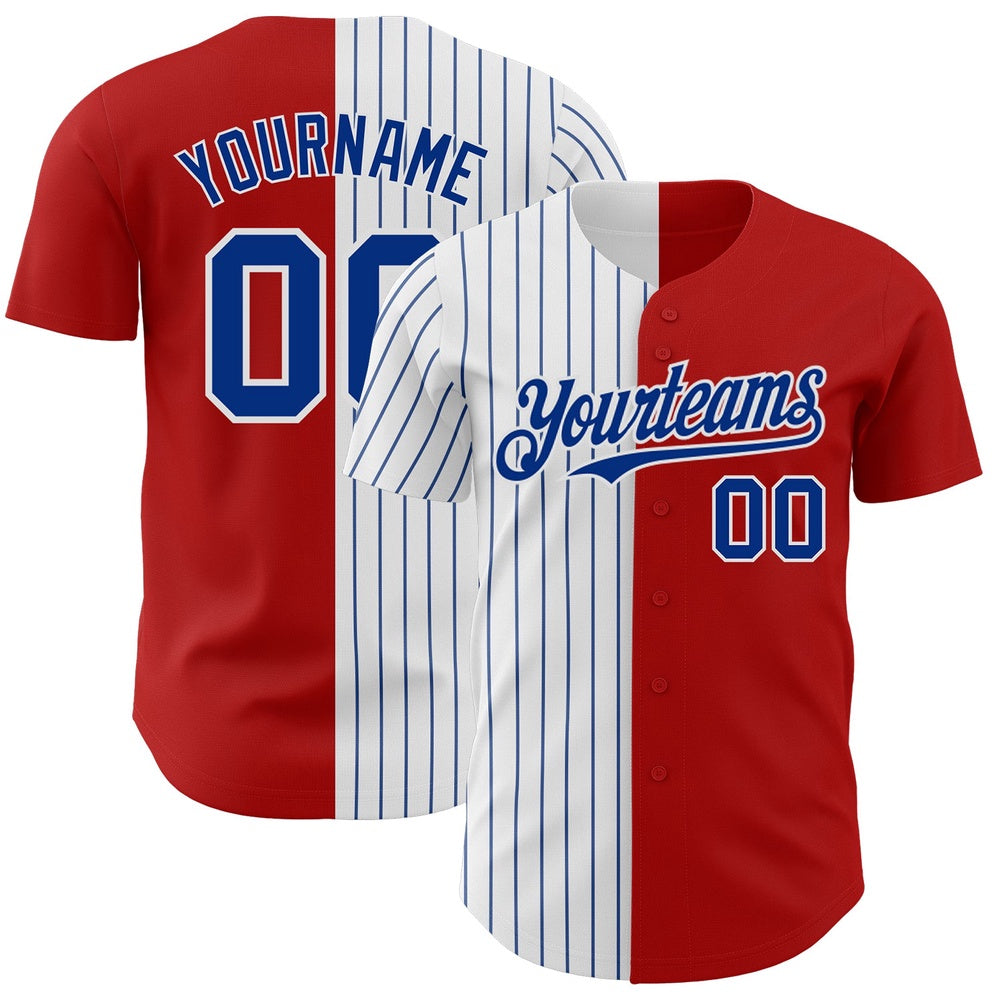 Cool Baseball Jersey, Custom Red White Royal Pinstripe Authentic Split Fashion Baseball Jersey, Best Baseball Jerseys