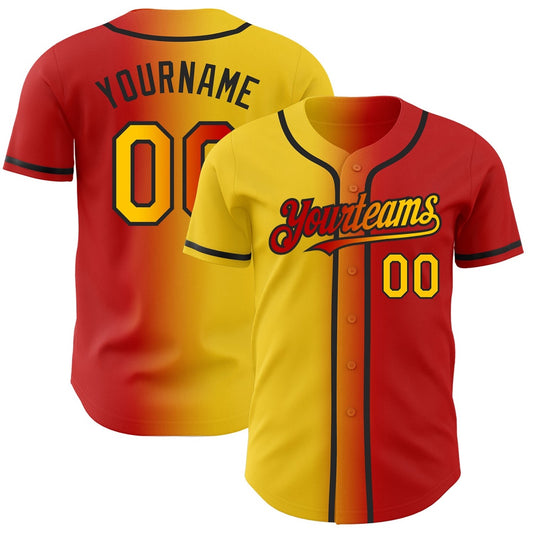Cool Baseball Jersey, Custom Red Yellow Black Authentic Gradient Fashion Baseball Jersey, Best Baseball Jerseys