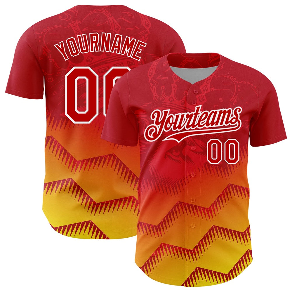 Cool Baseball Jersey, Custom Red Yellow White 3D Pattern Design Animal Lion Authentic Baseball Jersey, Best Baseball Jerseys