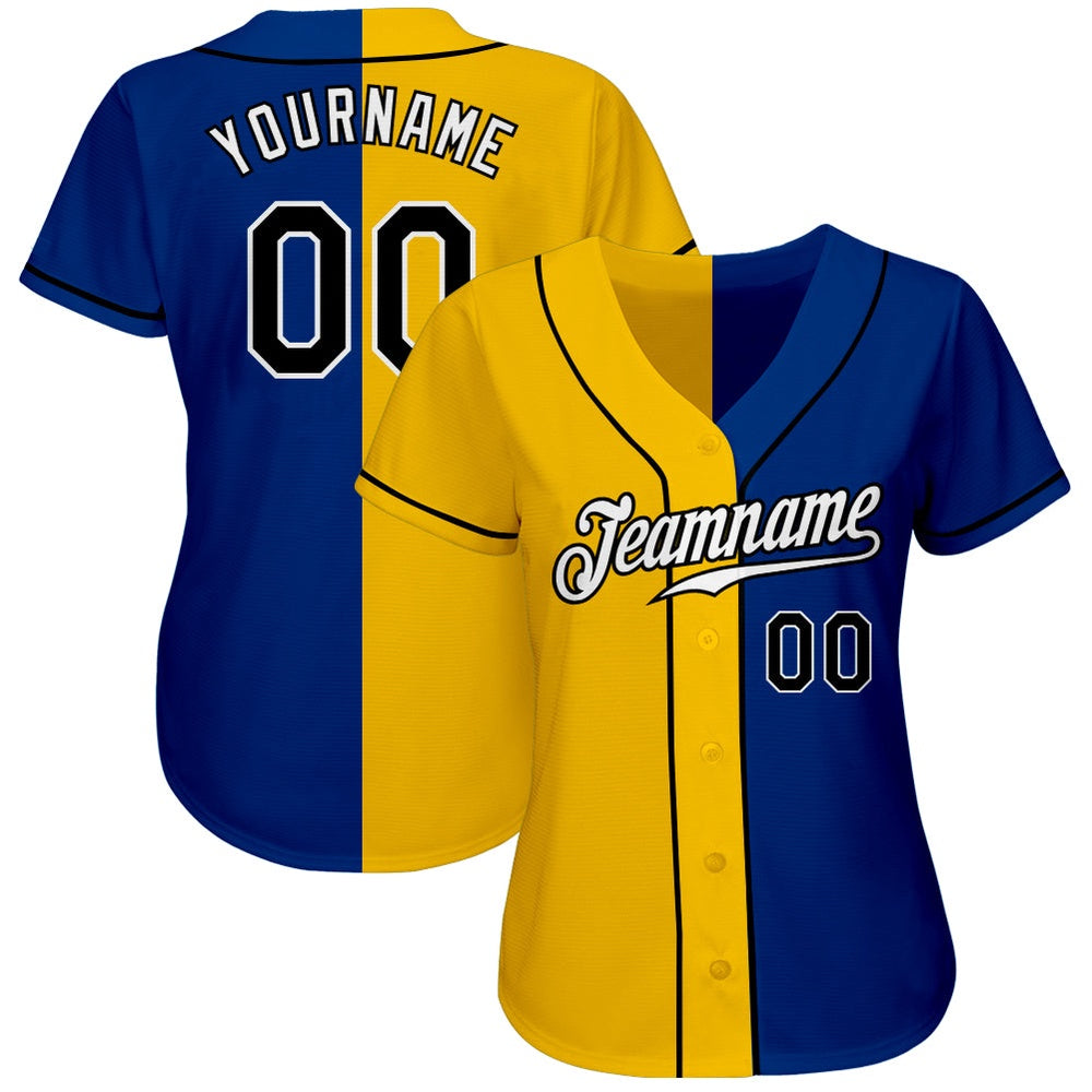 Cool Baseball Jersey, Custom Royal Black Yellow Authentic Split Fashion Baseball Jersey, Best Baseball Jerseys