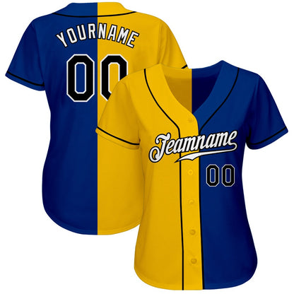 Cool Baseball Jersey, Custom Royal Black Yellow Authentic Split Fashion Baseball Jersey, Best Baseball Jerseys