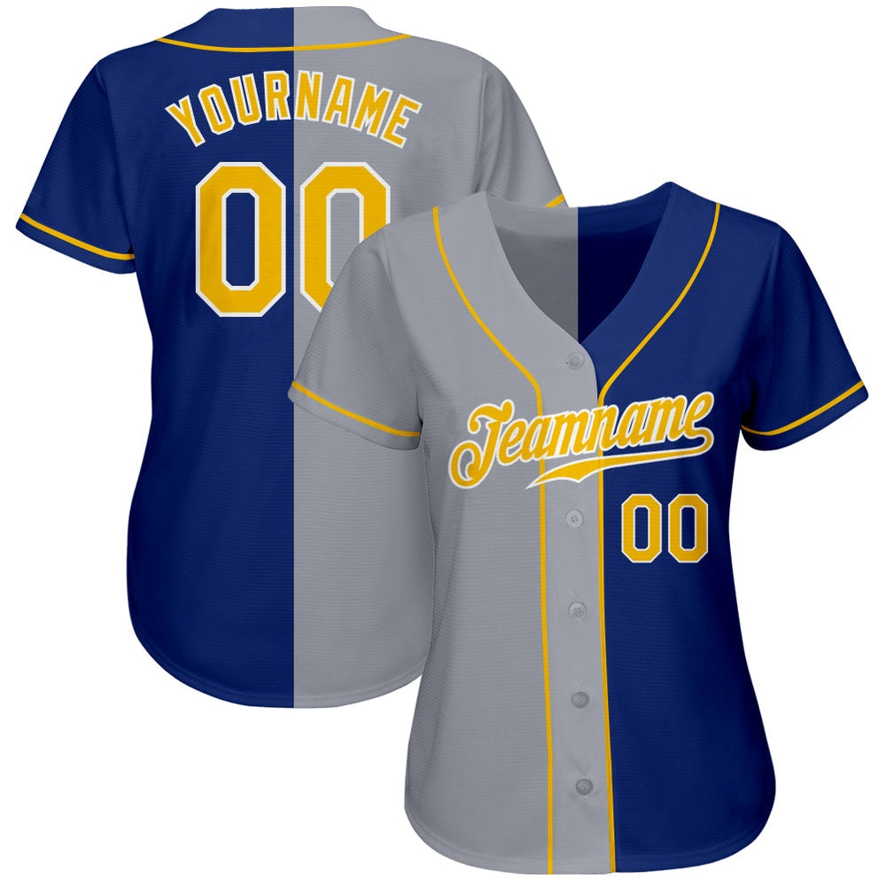 Cool Baseball Jersey, Custom Royal Gold Gray Authentic Split Fashion Baseball Jersey, Best Baseball Jerseys
