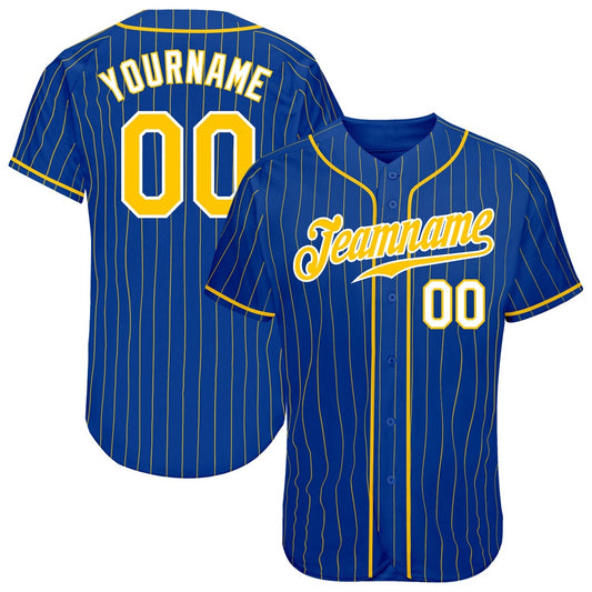 Cool Baseball Jersey, Custom Royal Gold Pinstripe Gold White Authentic Baseball Jersey, Best Baseball Jerseys