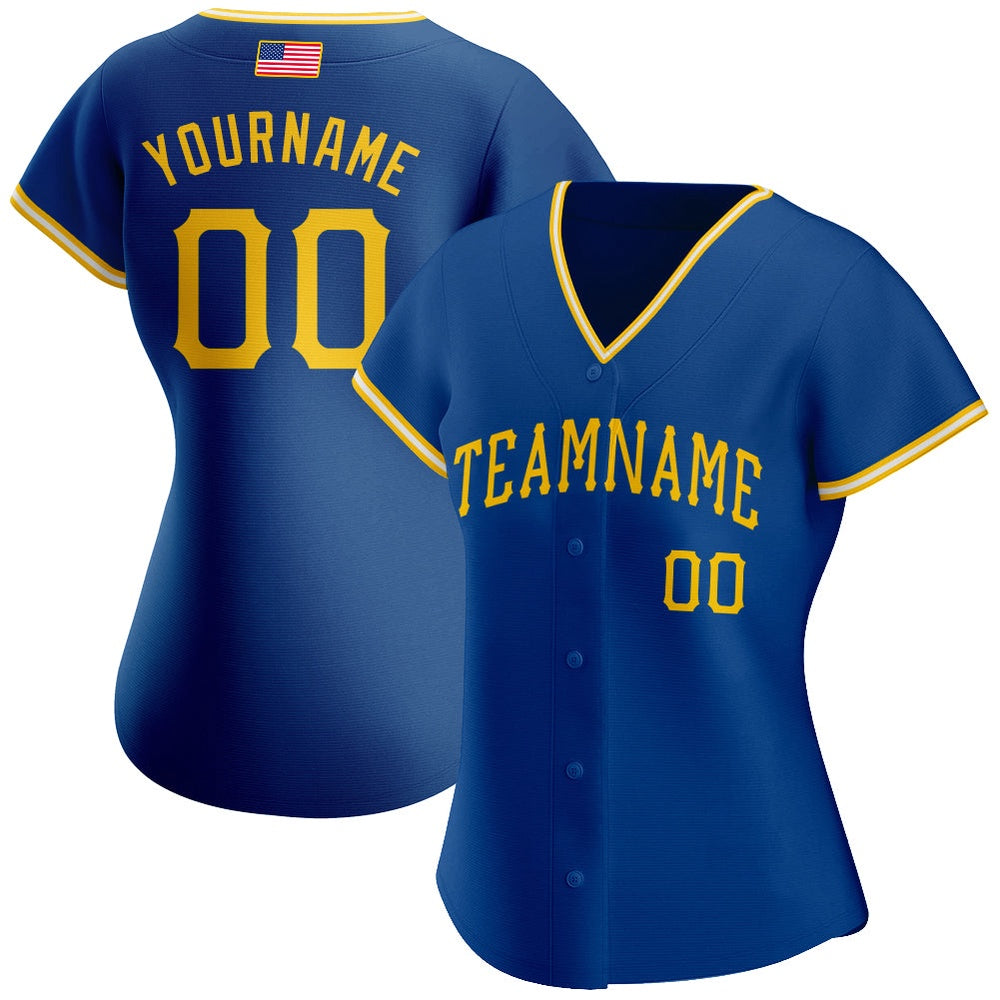 Cool Baseball Jersey, Custom Royal Gold White Authentic American Flag Fashion Baseball Jersey, Best Baseball Jerseys