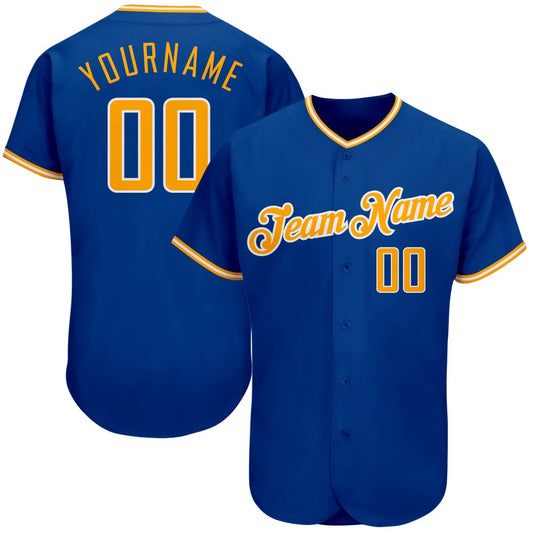 Cool Baseball Jersey, Custom Royal Gold White Authentic Baseball Jersey, Best Baseball Jerseys
