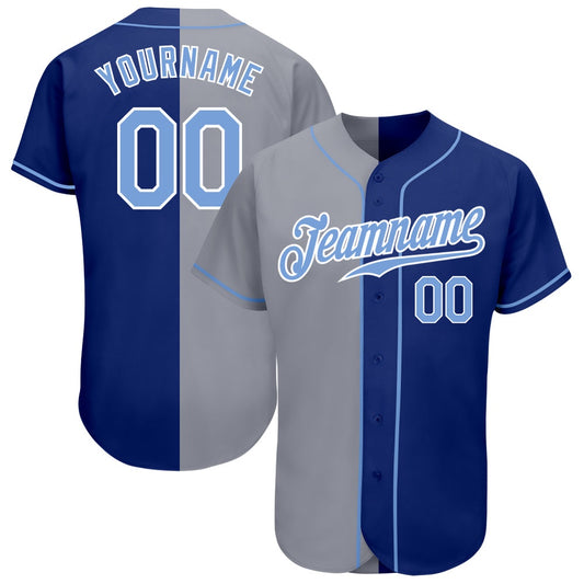 Cool Baseball Jersey, Custom Royal Light Blue Gray Authentic Split Fashion Baseball Jersey, Best Baseball Jerseys