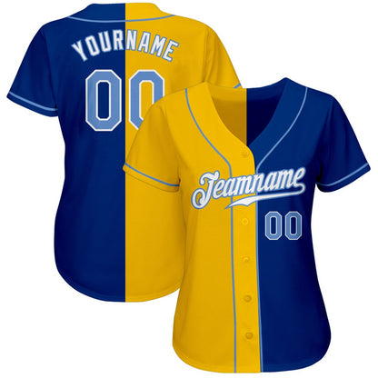 Cool Baseball Jersey, Custom Royal Light Blue Yellow Authentic Split Fashion Baseball Jersey, Best Baseball Jerseys