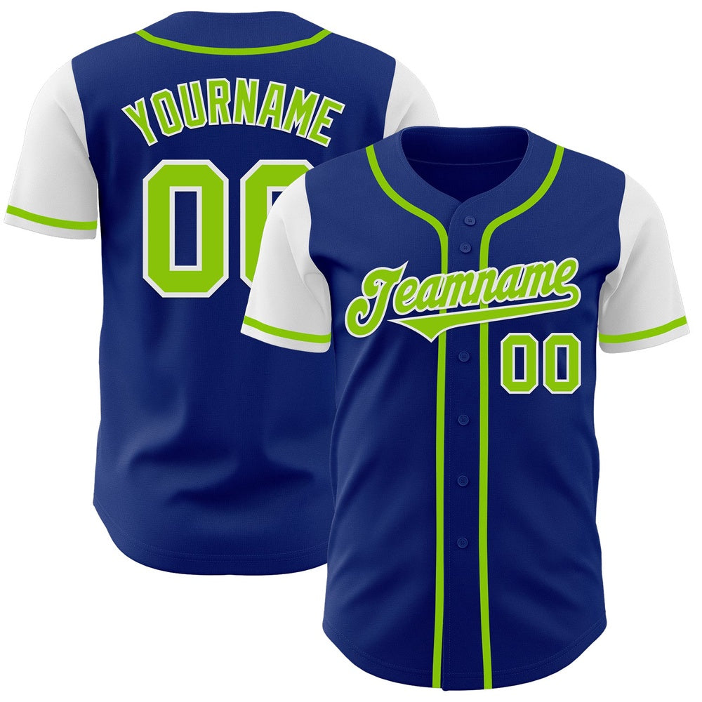 Cool Baseball Jersey, Custom Royal Neon Green White Authentic Two Tone Baseball Jersey, Best Baseball Jerseys