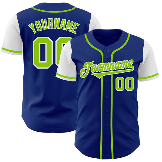 Cool Baseball Jersey, Custom Royal Neon Green White Authentic Two Tone Baseball Jersey, Best Baseball Jerseys