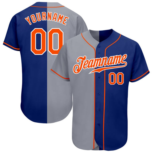 Cool Baseball Jersey, Custom Royal Orange Gray Authentic Split Fashion Baseball Jersey, Best Baseball Jerseys