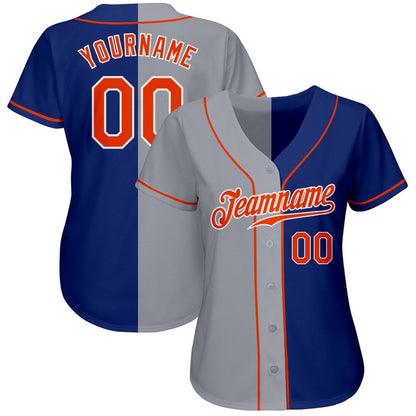 Cool Baseball Jersey, Custom Royal Orange Gray Authentic Split Fashion Baseball Jersey, Best Baseball Jerseys