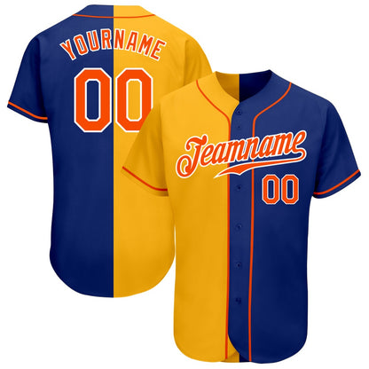 Cool Baseball Jersey, Custom Royal Orange Yellow Authentic Split Fashion Baseball Jersey, Best Baseball Jerseys