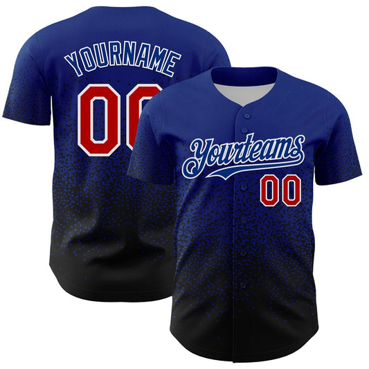 Cool Baseball Jersey, Custom Royal Red Black 3D Pattern Design Gradient Style Irregular Shape Authentic Baseball Jersey