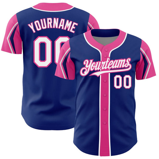 Cool Baseball Jersey, Custom Royal White Pink 3 Colors Arm Shapes Authentic Baseball Jersey, Best Baseball Jerseys