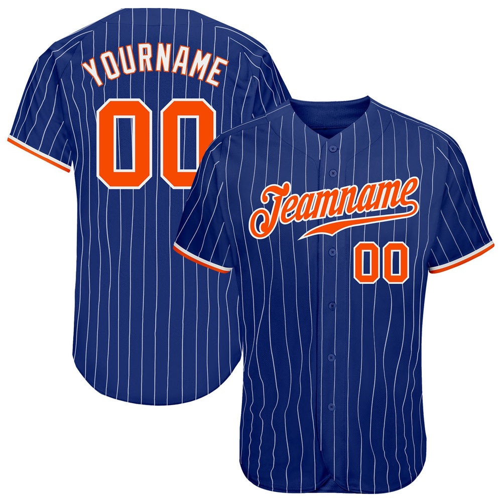Cool Baseball Jersey, Custom Royal White Pinstripe Orange White Authentic Baseball Jersey, Best Baseball Jerseys