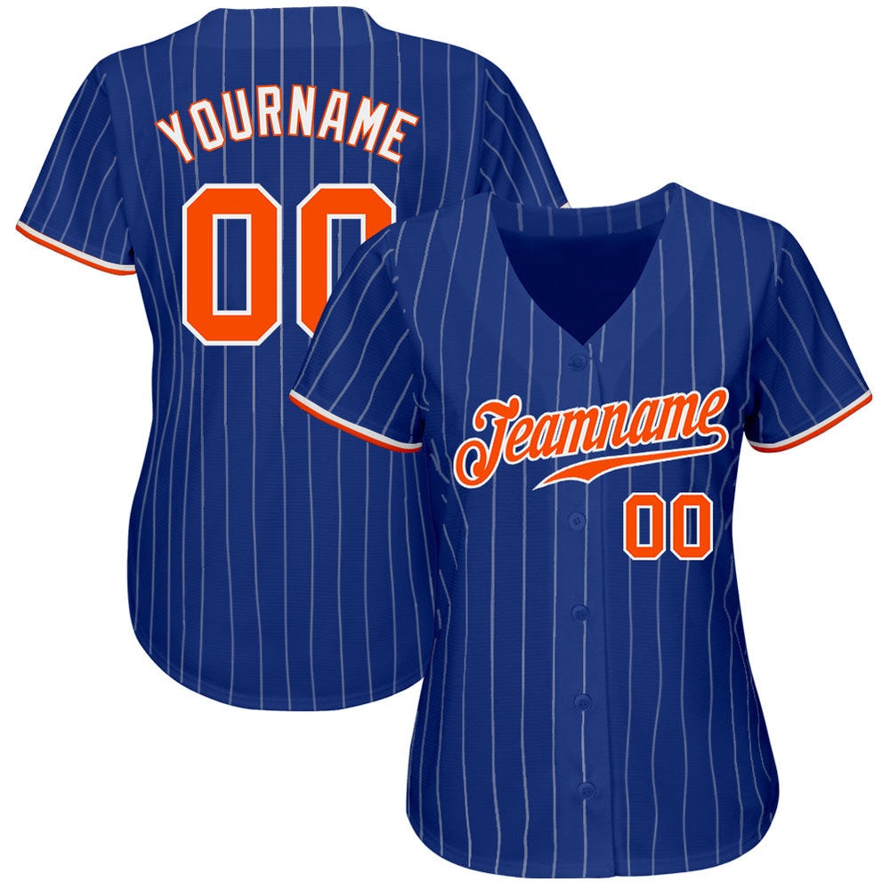 Cool Baseball Jersey, Custom Royal White Pinstripe Orange White Authentic Baseball Jersey, Best Baseball Jerseys