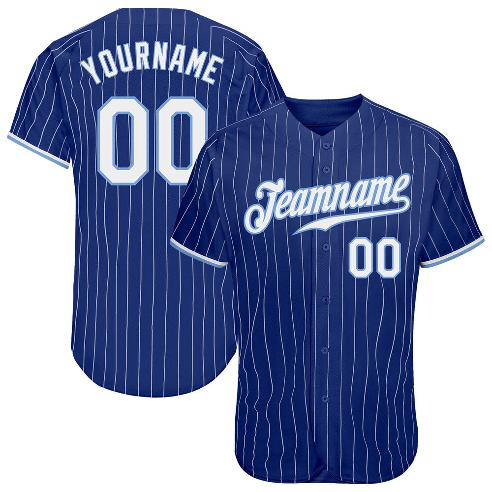 Cool Baseball Jersey, Custom Royal White Pinstripe White Light Blue Authentic Baseball Jersey, Best Baseball Jerseys