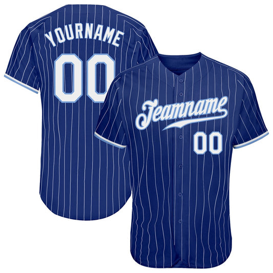 Cool Baseball Jersey, Custom Royal White Pinstripe White Light Blue Authentic Baseball Jersey, Best Baseball Jerseys