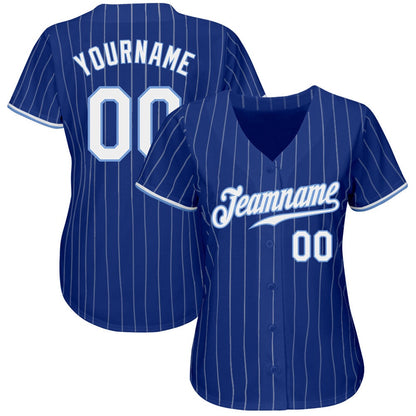Cool Baseball Jersey, Custom Royal White Pinstripe White Light Blue Authentic Baseball Jersey, Best Baseball Jerseys
