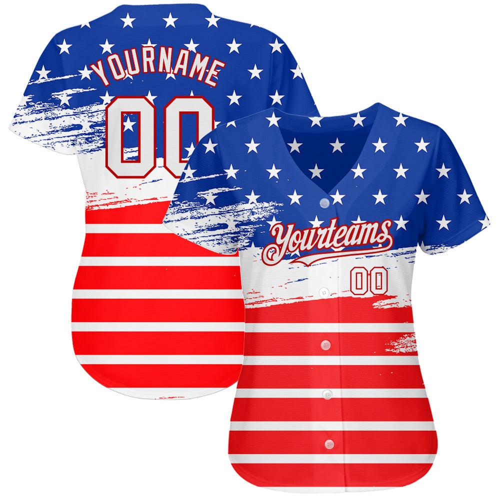 Cool Baseball Jersey, Custom Royal White Red 3D American Flag Fashion Authentic Baseball Jersey, Best Baseball Jerseys