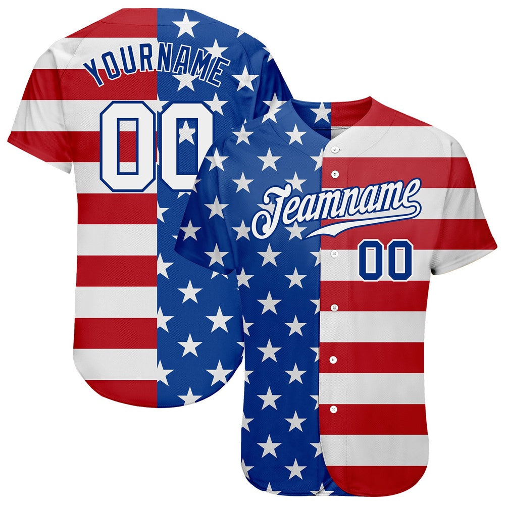Cool Baseball Jersey, Custom Royal White Red American Flag Fashion Authentic Baseball Jersey, Best Baseball Jerseys
